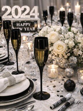 Set of 13 Vintage Mikasa “Elegance Black” Champagne Flutes